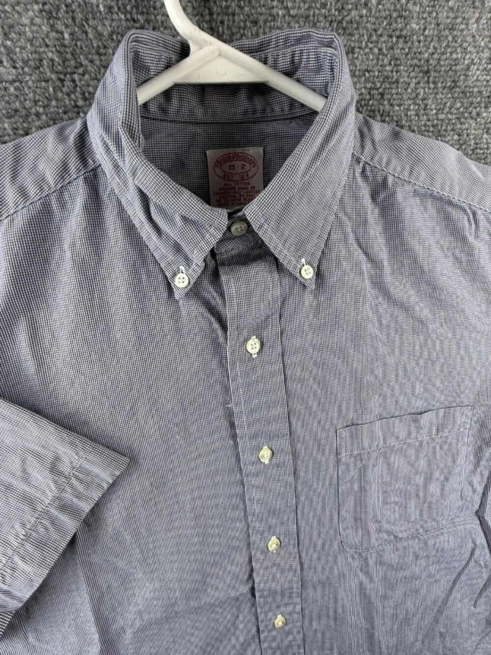 Brooks Brothers Blue 15 Cotton Check Button-Down Short Sleeve Shirt Men Office